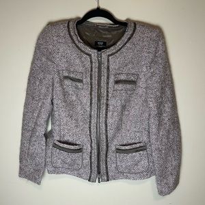 Basler black label pink/grey/brown tweed mohair collarless jacket